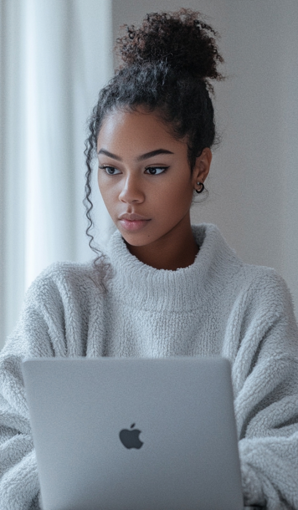 A young woman studying bookkeeping and accounting